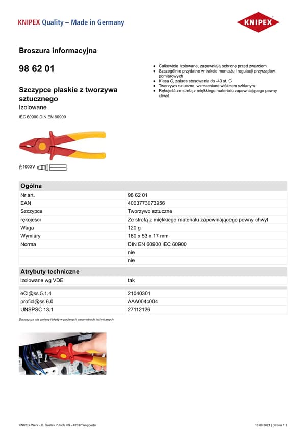 KNIPEX Plattång av plastisolerande