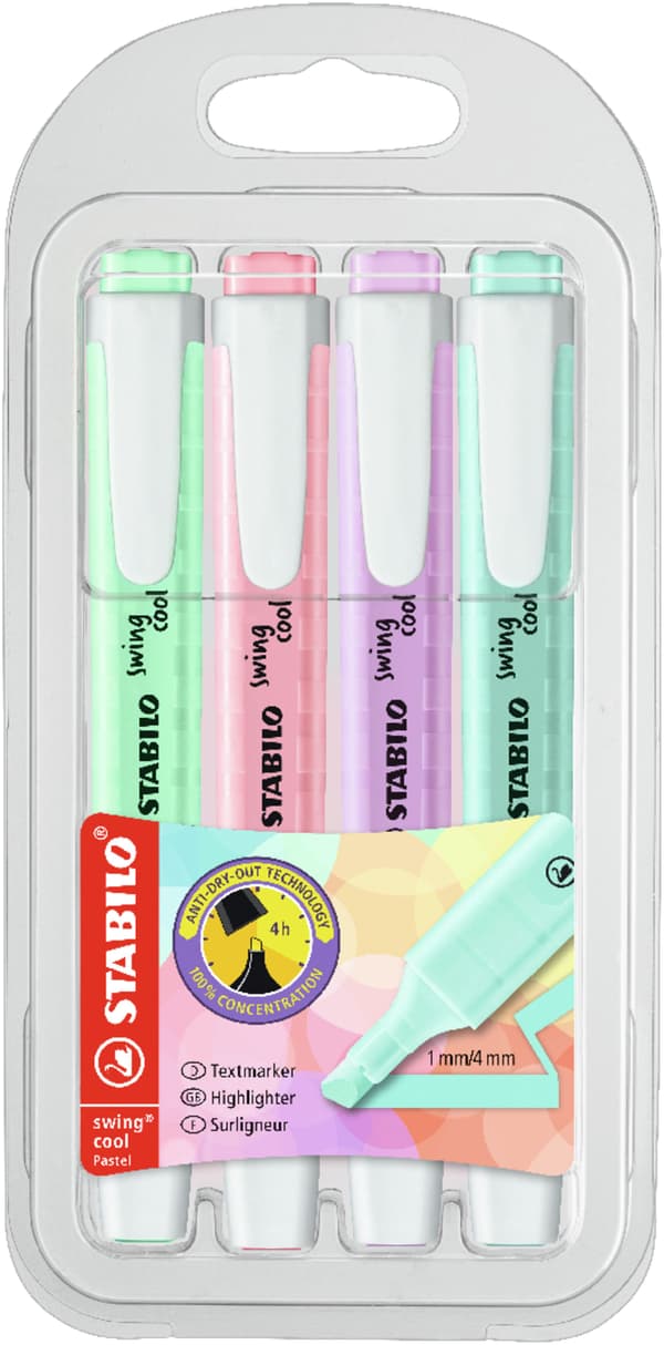 Overstregningstusch STABILO swing cool pastel neon etui 4 farver