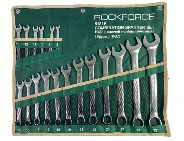 ROCKFORCE KOMBINATIONSNØGLESÆT 18 dele (8-32mm)
