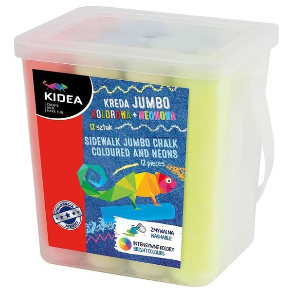Jumbo kridt farve+neon 12 stk KIDEA spand
