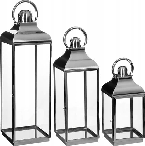 Atmosphera koristeellinen lasilyhty INOX, 3 kpl setti