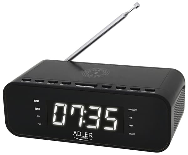 Klockradio med trådlös laddare och FM