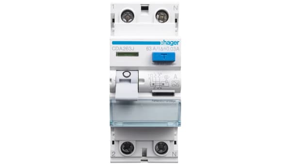 Hager Fejlstrømsafbryder 2P 63A 0,03A A CDA263J