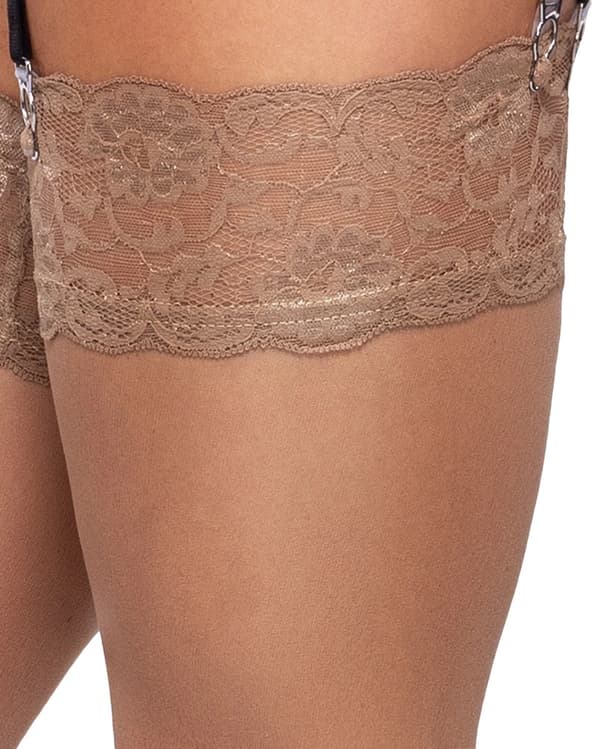 Cottelli LEGWARE Nude Strømper L - Fløjlsblød, 20 Denier, Bred Blondekant