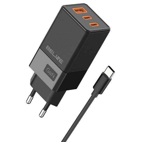 Beline Strømforsyning 2x USB-C + 1x USB 65W + USB-C kabel sort PD 3.0 + QC 3.0 BLN3CB65C GaN