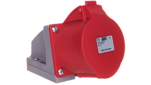 Teräspistorasia 32A 7P 400V punainen IP44 127-6V