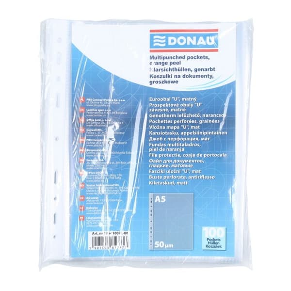 Donau T-shirts för dokument, PP, A5, ärta, 50micr., 100st