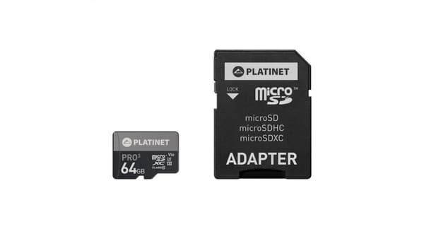 PLATINET MICROSDXC SECURE DIGITAL + SD-ADAPTER 64GB klass10 U3 A1 90MB/s [43999]