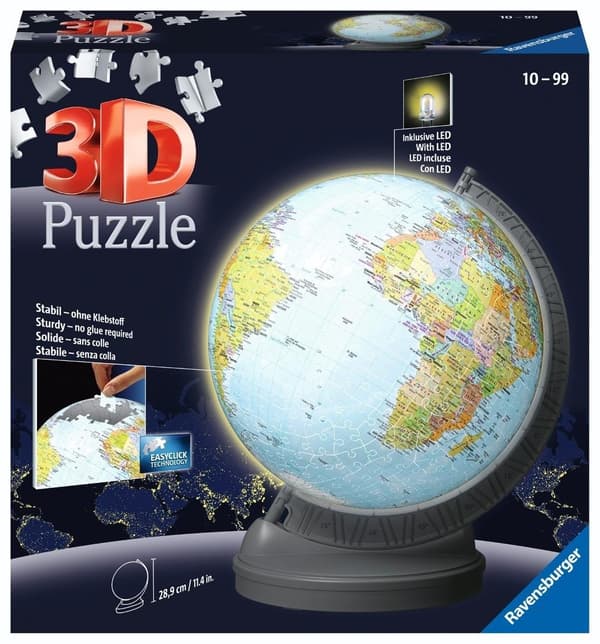 3D puslespilsglobus med lys