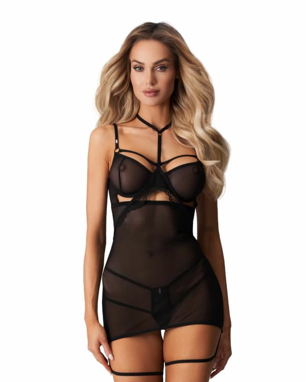 Obsessive Arrowel Sort Chemise Justerbare Stropper Blonde Design L/XL