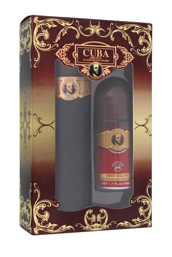 SÆT CUBA ORIGINAL Cuba Gold EDT spray 100ml + alkoholfri DEO ROLL-ON 50ml