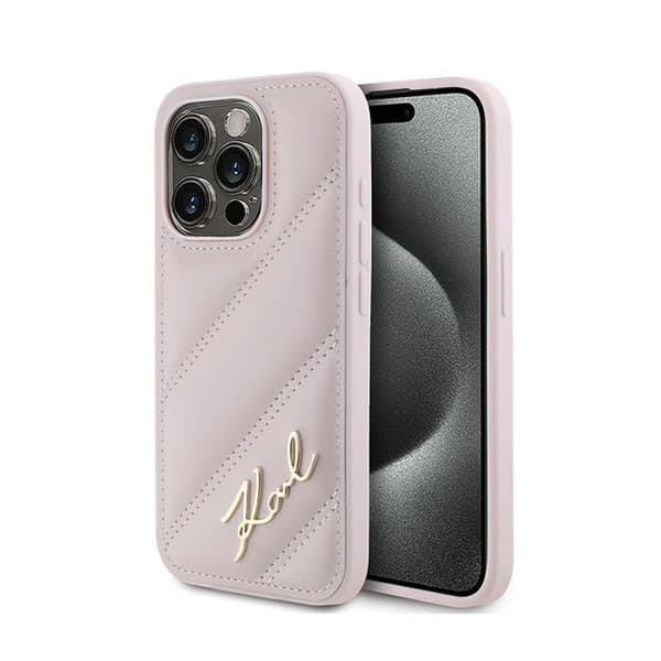 Karl Lagerfeld KLHCP15LPQDSMGP Apple iPhone 15 Pro hårt skal Diagonal Quilted Script rosa