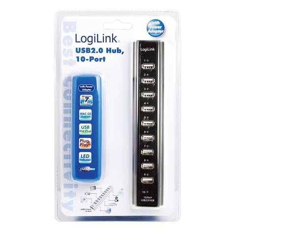 LogiLink USB 2.0 Hub 10-portar - hubb - 10 portar