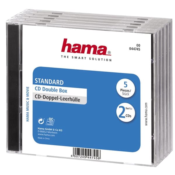 1x5 Hama Standard CD Dobbelt Jewel Case transp/sort 44745
