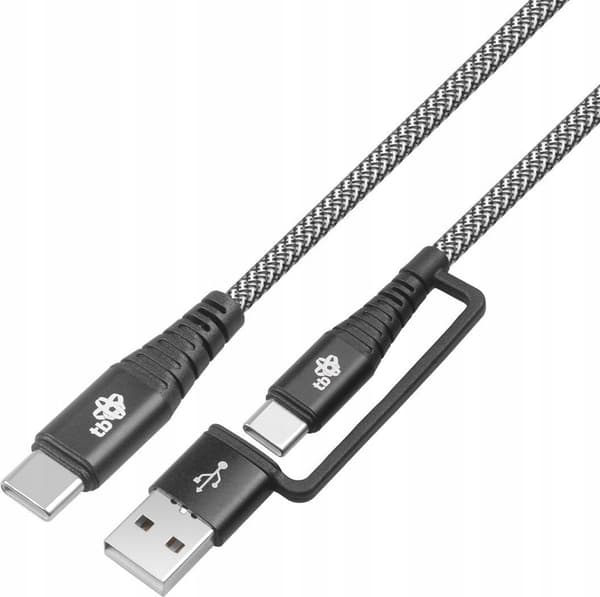 2in1-kaapeli: USB C - USB C USB A -sovittimella, 1,2 m