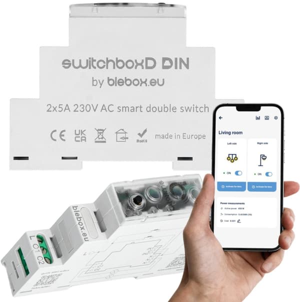 BleBox SwitchBoxD DIN-kontakt 2-kanals 230V Wi-Fi SMARTHOME 76.0560