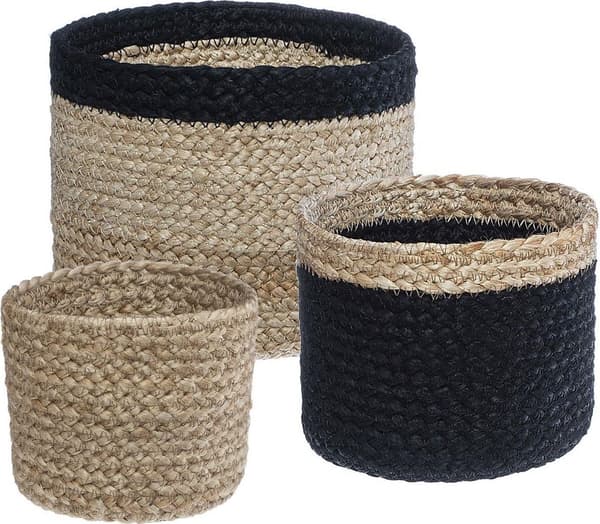 H&S Decoration Set med 3 svarta jutekorgar