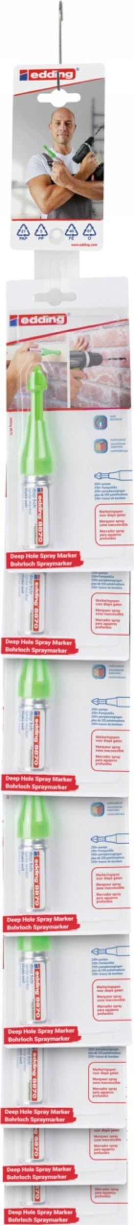 Edding Spray Marker e-8870 EDDING, til dybe huller, 16 stk, clipstrip, neongrøn