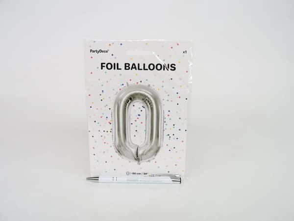 Party Deco Folieballon Nummer \"0\", 86cm, sølv universal