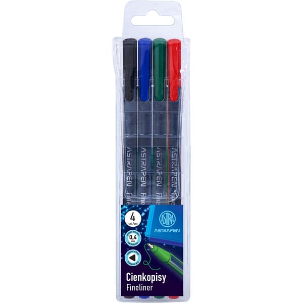 Trekantet fineliner 0,4 mm 4 farver ASTRA