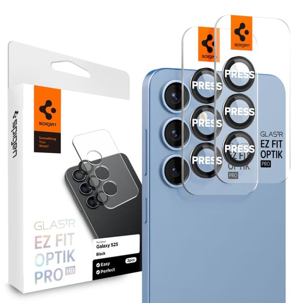 Spigen Glass tR EZ Fit Optik Pro HD 2-pak, sort - Samsung Galaxy S25