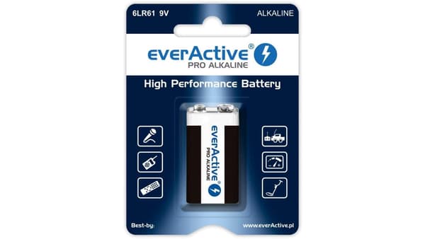 AKKU EverActive Pro Alkaline 6LR61 1kpl RAKKOPAKKAUS