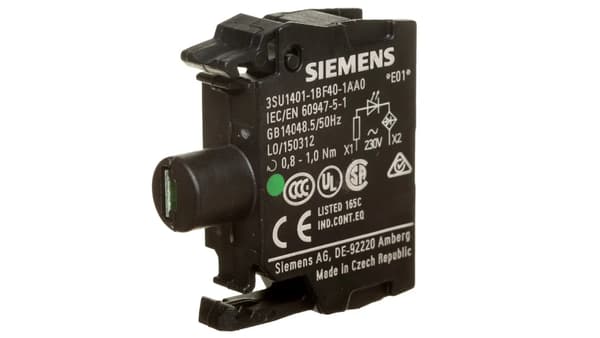 Lampeholder LED-blok grøn 230V AC frontmontering skruemontering SIRIUS ACT 3SU1401-1BF40-1AA0