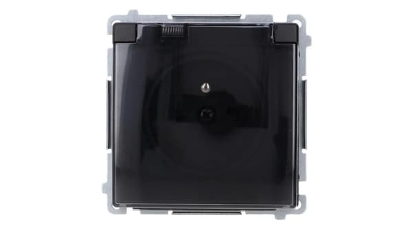 Simon Basic Stikkontakt med jord, med prad-skinne, IP44 (modul) skrueterminaler klap transp. sort BMGZ1BZ.01/49A