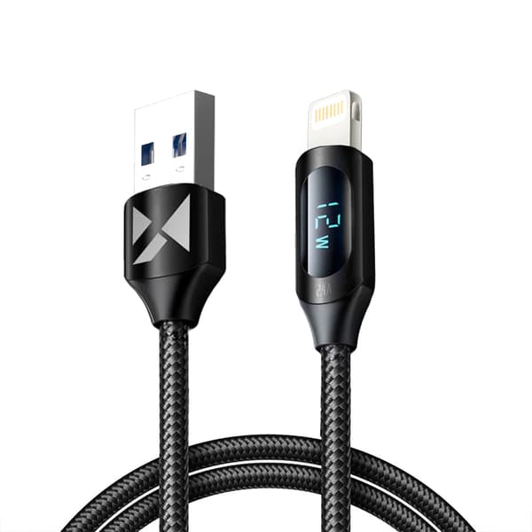 USB-A-kabel – Lightning Wozinsky WUALC1 med LED-display 2,4 A 1 m – Svart