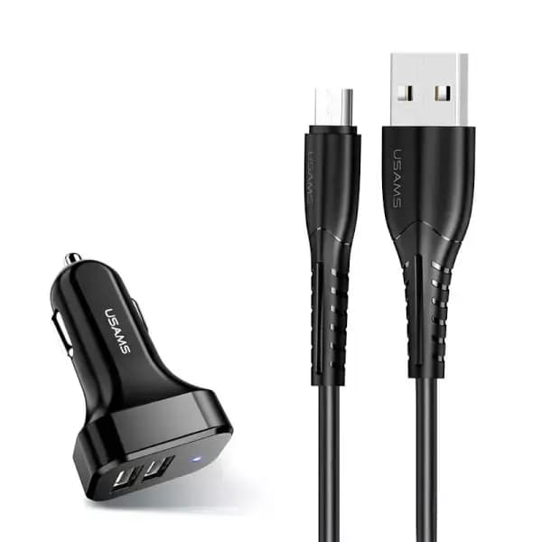 USAMS Biloplader 2xUSB C13 2.1A microUSB sort/sort NTU35MC13TZ
