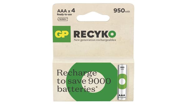 RecyKo AAA 950 mAh NiMH GP -akkuparistot (4 kpl) UUSI