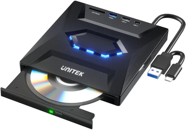 Unitek Ekstern DVD/CD-optager, 5 Gbps USB-hub, SD-kortlæser