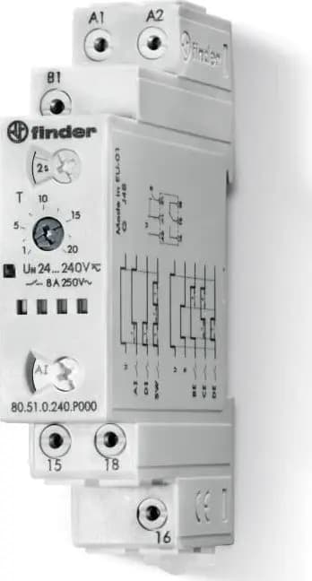 Finder Multifunktions Tidsrelæ 1P 8A 24... 240VAC/DC, PUSH-IN 80.51.0.240.P000