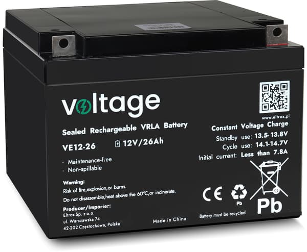 Batteri AGM Spænding 12V 26Ah VE12-26