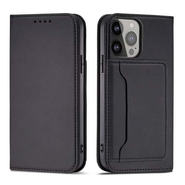 Magnetkortholder til iPhone 14 Plus Flip Cover Pung Stand sort