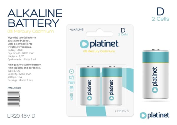 Platinet alkaliske batterier D LR20 blister*2