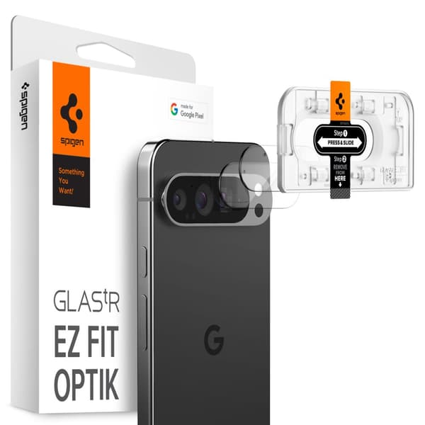 Spigen Optik.Tr 2-pack \"EZ Fit\" härdat glas kameralinsskydd för Google Pixel 9 Pro Crystal Clear