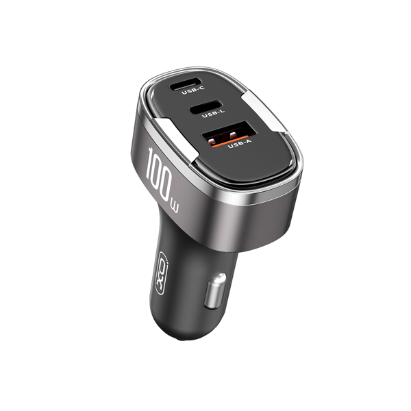 XO Biloplader CC61 PD QC 3.0 100W 1x USB 1x USB-C 1x Lightning Grå