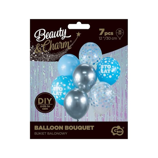 Ballonbuket Skønhed&Charme sølv-blå STO ÅR 7 stk. 30cm BB-SNS7