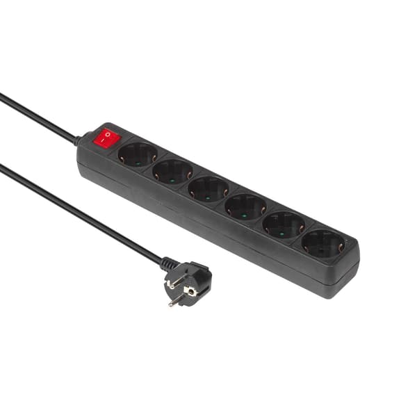 MicroConnect 6-vejs Schuko-stikdåse tænd/sluk-kontakt 1,5M Sort