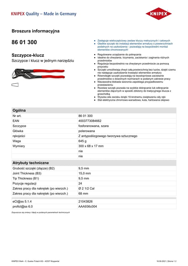 KNIPEX Pihtiavain musta 300 mm