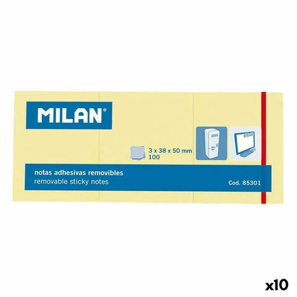 Sticky Notes Milan 3 i 1 Gul 10 enheder 38 x 50 mm