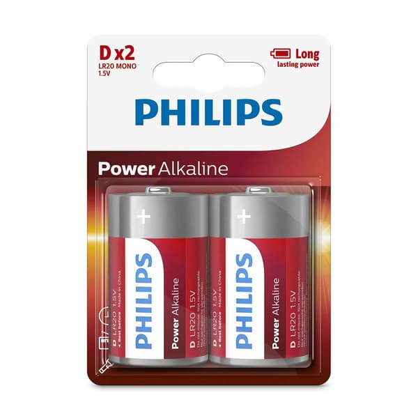 Alkaliparistot Philips Power LR20 1,5 V Tyyppi D (2 osaa)