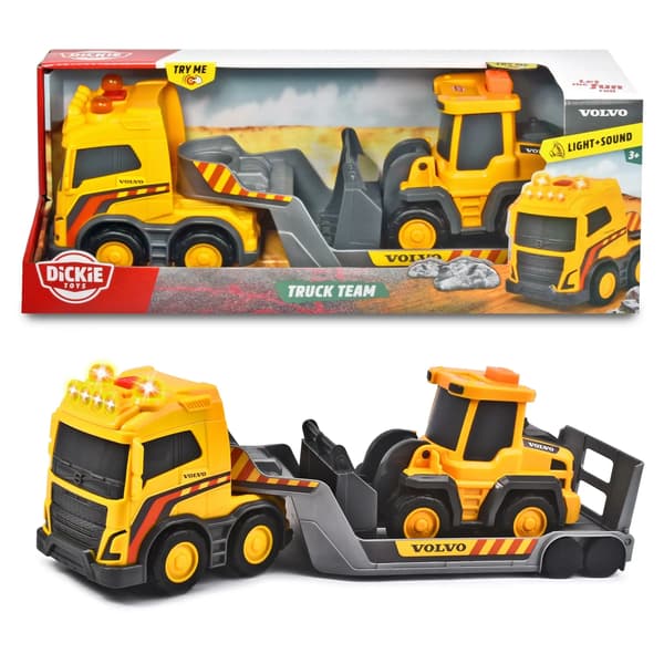 DICKIE Bil Bugseringsvogn med Bulldozer Konstruktion Volvo Lastbil Team 32cm