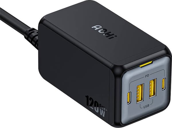 AOHI Skrivebordsoplader 120W AOC-C006 120W, 2x USB-C, 2x USB-A (sort)