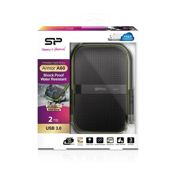 Extern hårddisk Silicon Power A60 2.5\" USB 3.0 2 TB Stöttålig Vattentät Svart