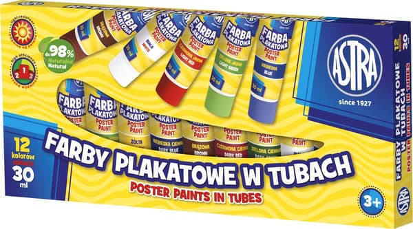 Plakatmaling i tuber 12 farver 30ml ASTRA