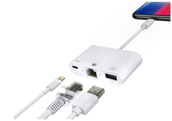 MicroConnect LIGHTNING HUB - iPhone / iPad Lightning - RJ45 + virtasovitin Lightning-liittimellä