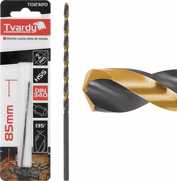 Sort og guld bor til metal HSS M2 2.0mm (1/250/1000)