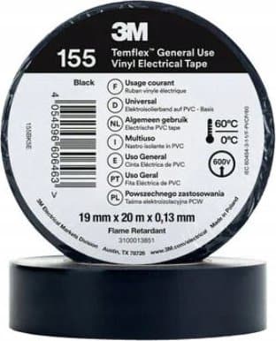 3M™ Temflex™ 155 Vinyl Elektrisk Isoleringstejp, Svart, 19mm x 20m